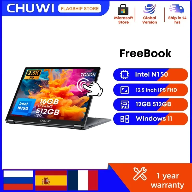 CHUWI FreeBook 2-in-1 Laptop 13.5'' Intel N150(UP to 3.6GHz) 16GB LPDDR5 RAM 512GB SSD FHD 2520x1680 WiFi 6 BT5.2 Windows 11