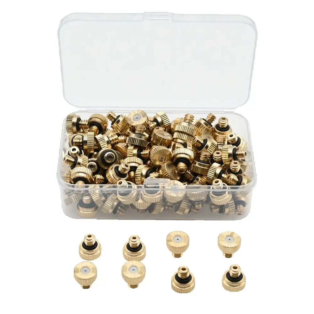 50PCS Threaded Brass Misting Nozzle 0.1-0.8mm Orifice Water Mister Parts Fog Nozzle For Patio Misting System Outdoor Cooling