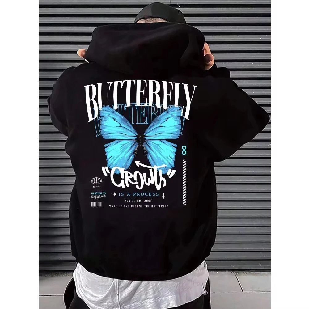 High Quality Liberal Sports Blue Butterfly Brand Brand Printed Hoodie Men's Hoodie Men's Goth High Street Hiphop Free Hoodie