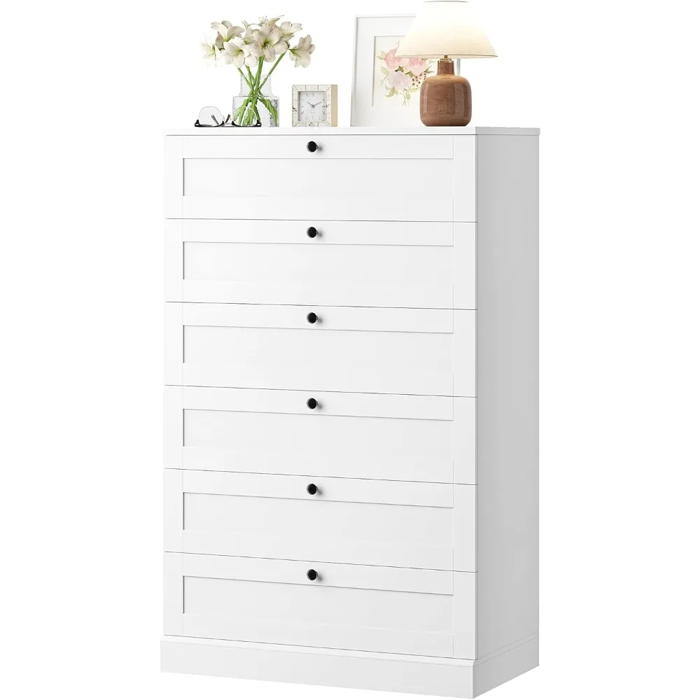 White 6 Drawer Dresser for Bedroom, 52" Tall Dresser & Chest of Drawers, 29" W Wood Drawer Chest, Modern Vertical Storage