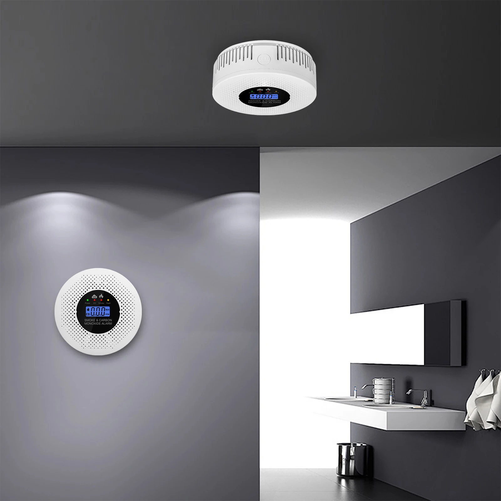 Smoke and CO Alarm with LCD Display 2 in 1 Fire Alarm Smoke Detector Powered by Battery for Home Office RV Hotel