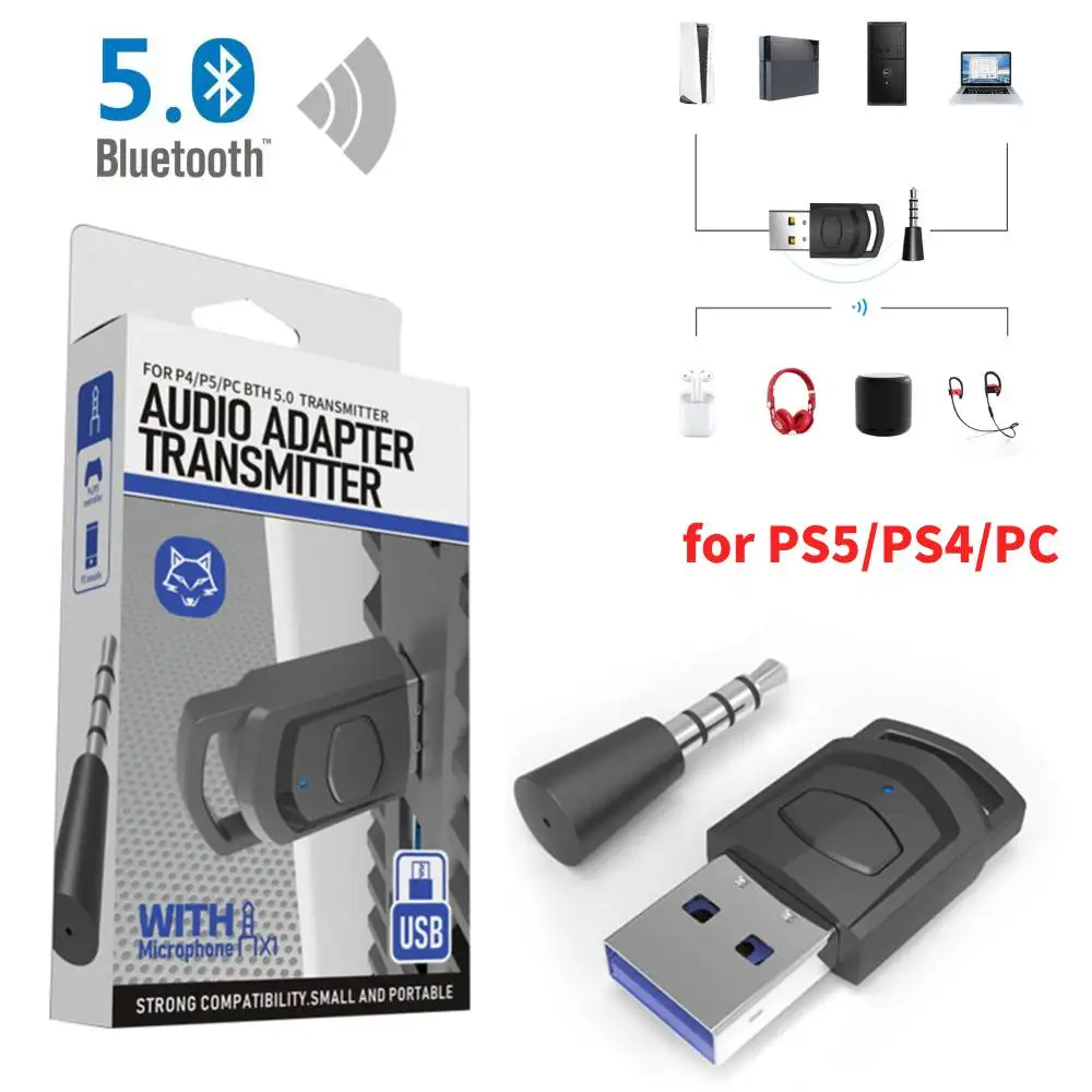Bluetooth Audio Transmitter Wireless Headphone Adapter Receiver for PS5/PS4 Game Console PC Headset 2 in 1 USB Bluetooth 5.0