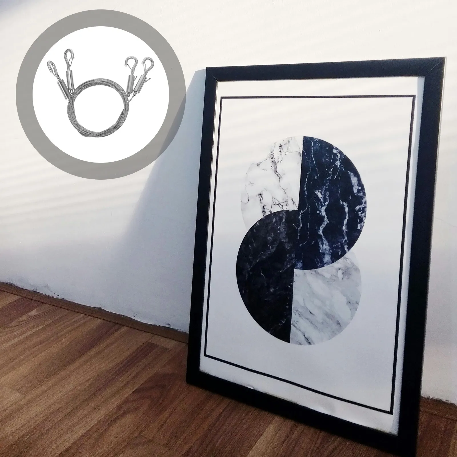 2pcs Stainless Steel Wire Hook Hangers Adjustable Picture Hanging Rope For Frames Mirrors Lights Boards Gallery Wall Mount