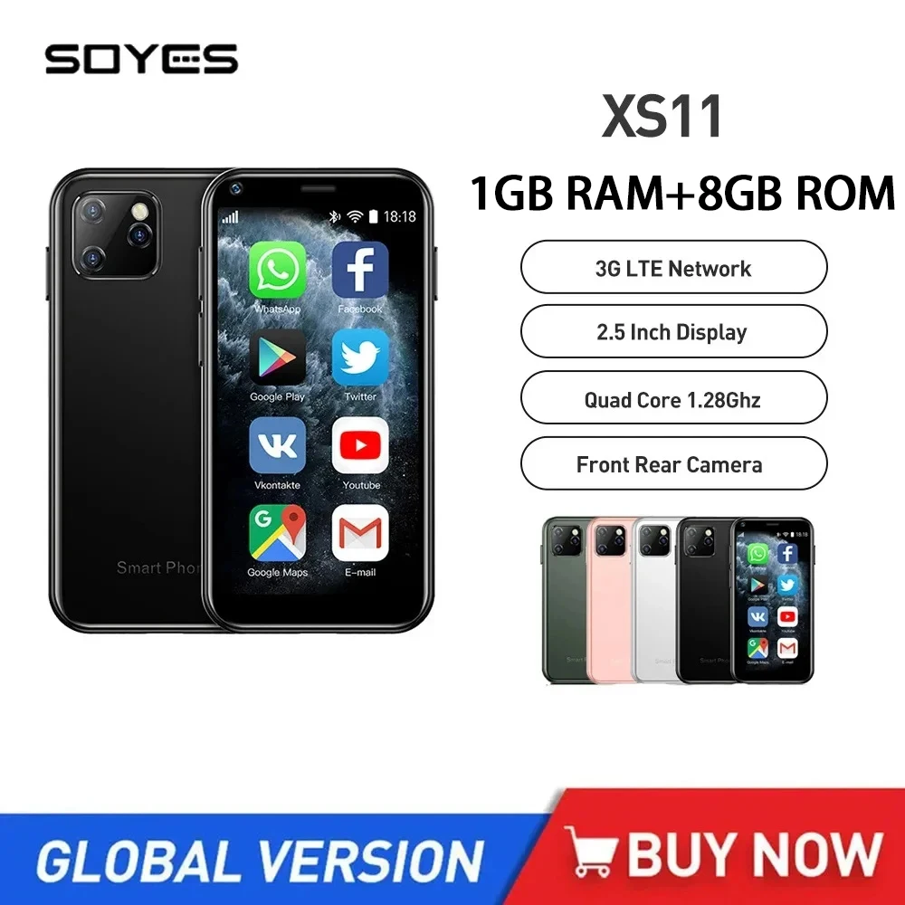 Soyes XS11 Android 6.0 Mini Mobile Phone with 3D Glass 3G Smartphones Quad Core 1GB+8GB 2.5Inch Google Play 2MP Camera Dual SIM