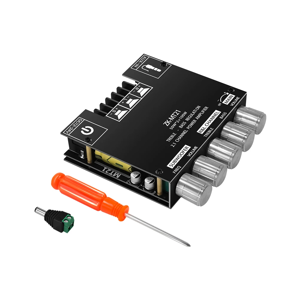 ZK-MT21 Bluetooth 5.0 2.1 Channel Amplifier Board 50W×2+100W Subwoofer AMP, CS8673E Audio Stereo Power AMP with Bass & AUX Input