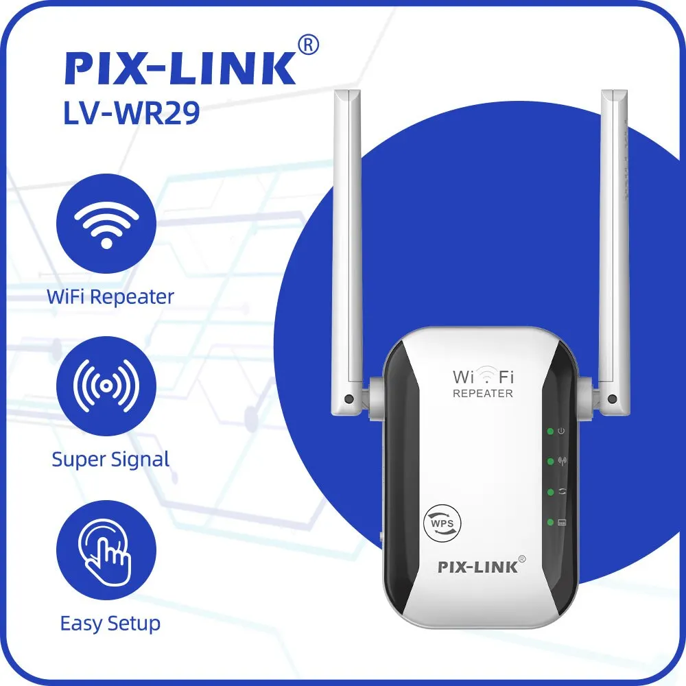 PIX-LINK LV-WR29 300Mbps WiFi Repeater 2.4G Signal Booster Amplifier, Super Signal with WPS, Easy Setup, Wall Penetration
