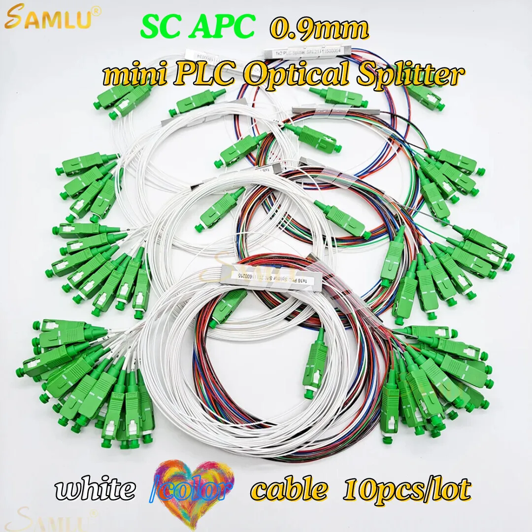 10pcs/Lot 1x2 1x4 1x8 1x16 PLC SC/APC SM Single Mode 0.9mm Steel Tube Mini Blockles G657A1 LSZH 1m FTTH Fiber Optic Splitter