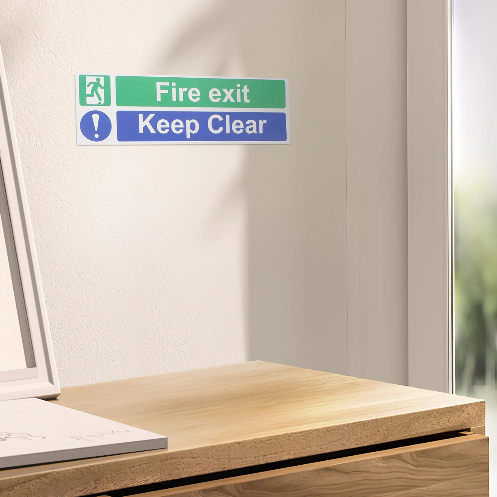 5Pcs Fire Exit Keep Clear Decals Durable Adhesive Stickers for Emergency Evacuation in Schools Malls and Offices