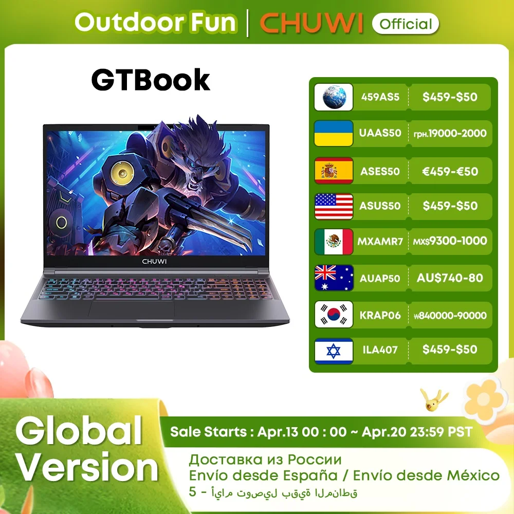 World Premier CHUWI GTBook i5-12450H RTX 3050 Gaming Laptop 15.6inch FHD Screen 16GB RAM 512GB SSD Metal Body Dedicated Notebook