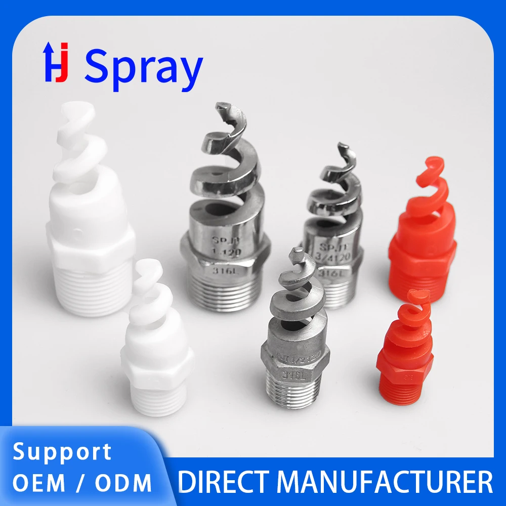 Huajue High Quality OEM/ODM 60 Degrees 3/8 Inch Plastic Spiral Nozzles Suitable for Industrial Cleaning and Dust Removal