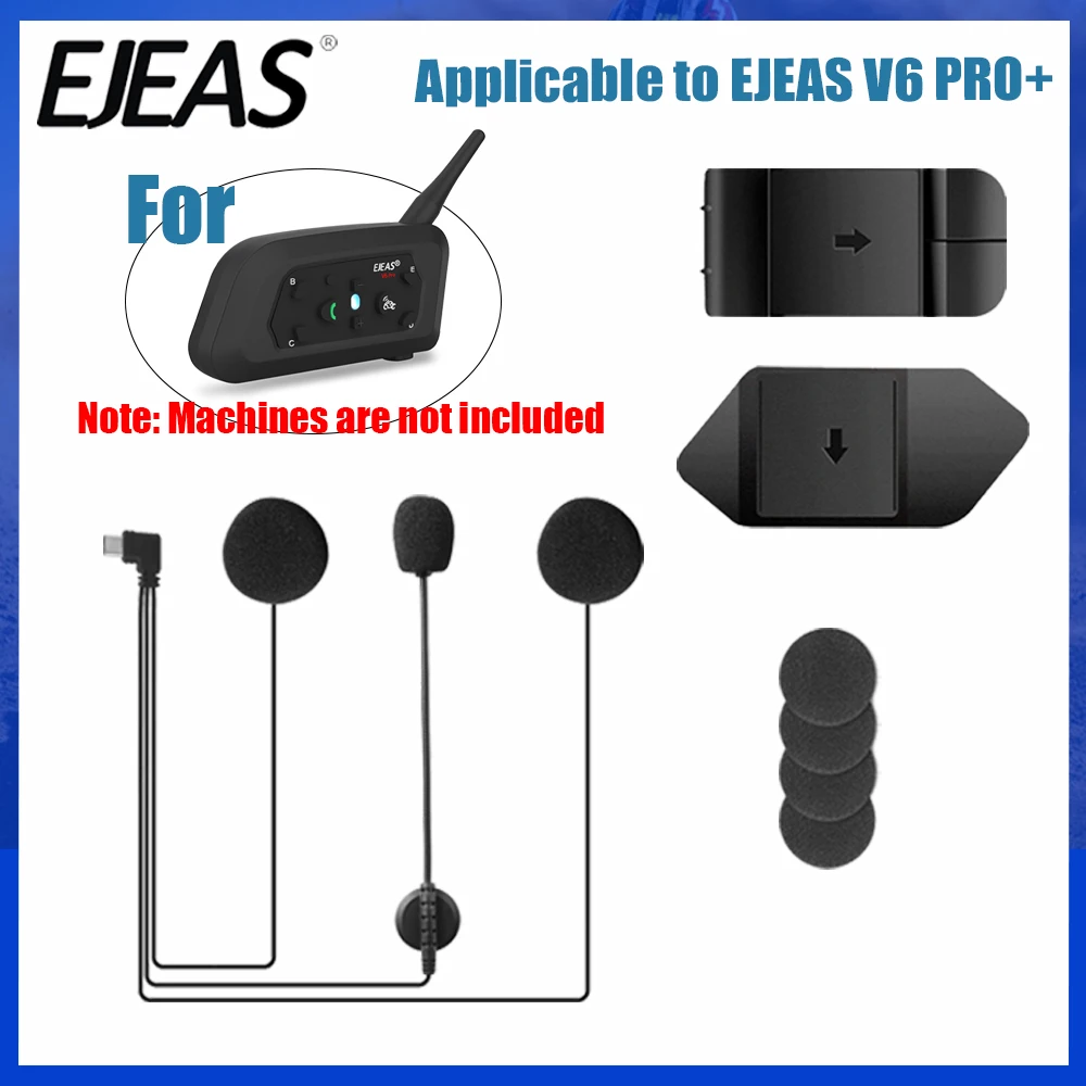 EJEAS V6 PRO+ TYPE-C Jack Microphone Speaker Earphone Headset with Mount Clip Double-Sided Tape Base Motorcycle Helmet Intercom