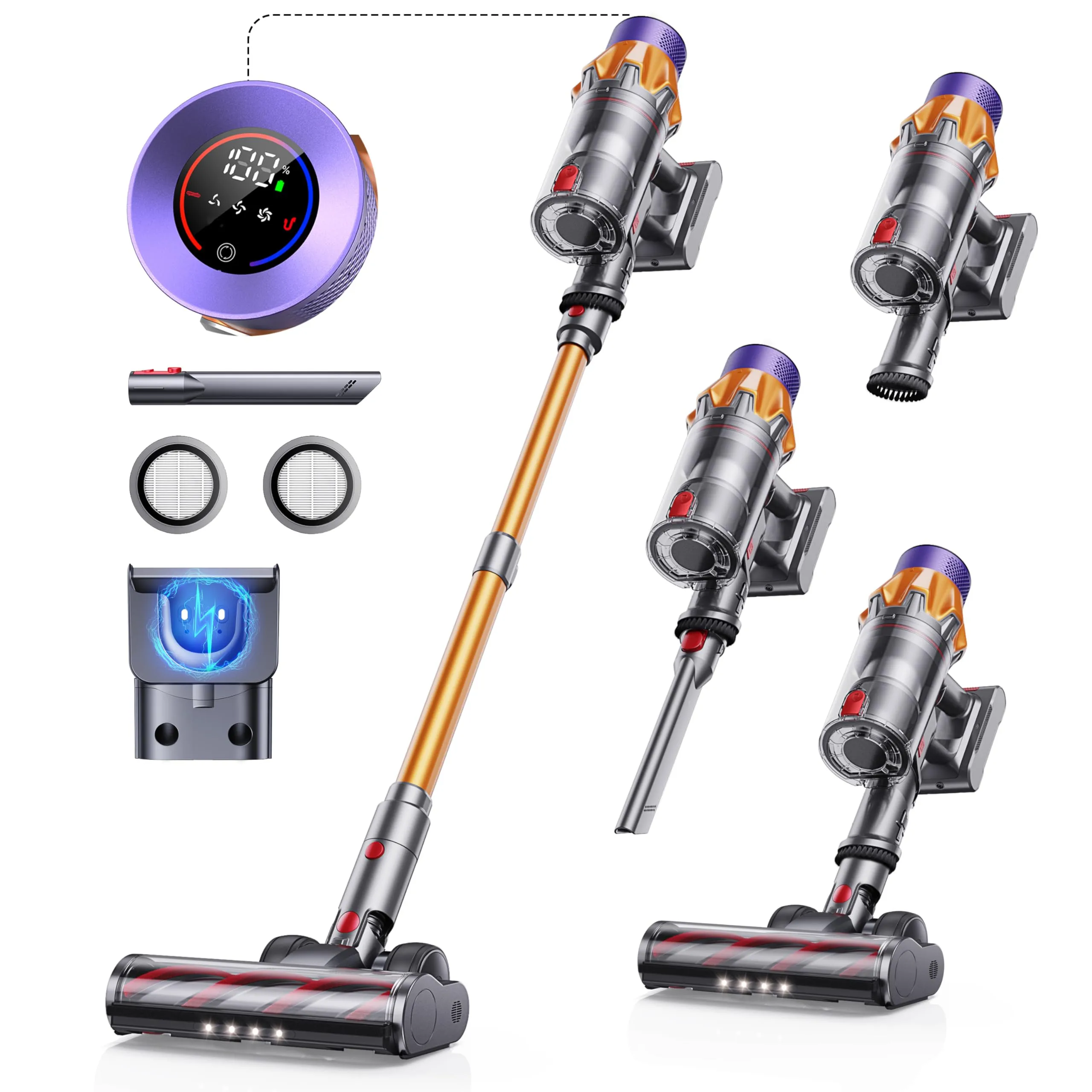 US stocks 550W Cordless Stick Rechargeable Vacuum Cleaner Hepa Filtration LED Headlight Max 45Kpa for Carpet Floor Pet Hair
