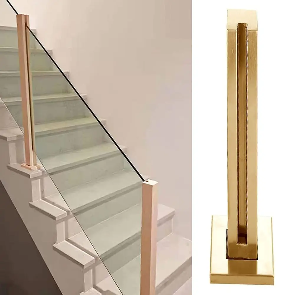Stair Railing Handrail Gold Glass Railing Post Kit Outdoor Deck, Indoor Stair Platform Partition Glass Balustrade System, Stainl