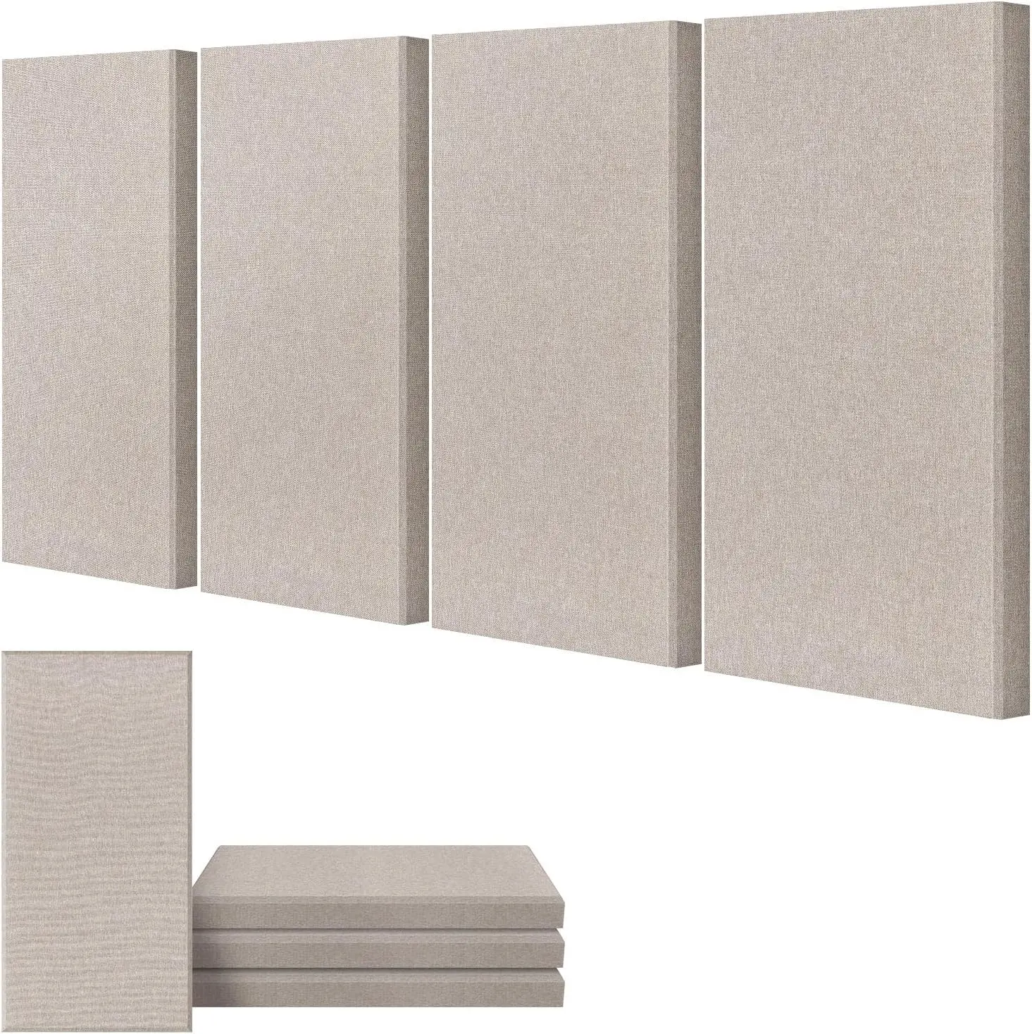 4-Pack Acoustic Panels, 2" Thick Fiberglass Sound Absorbing Wall Panels for Home Studio, Office, Theater in Light Camel