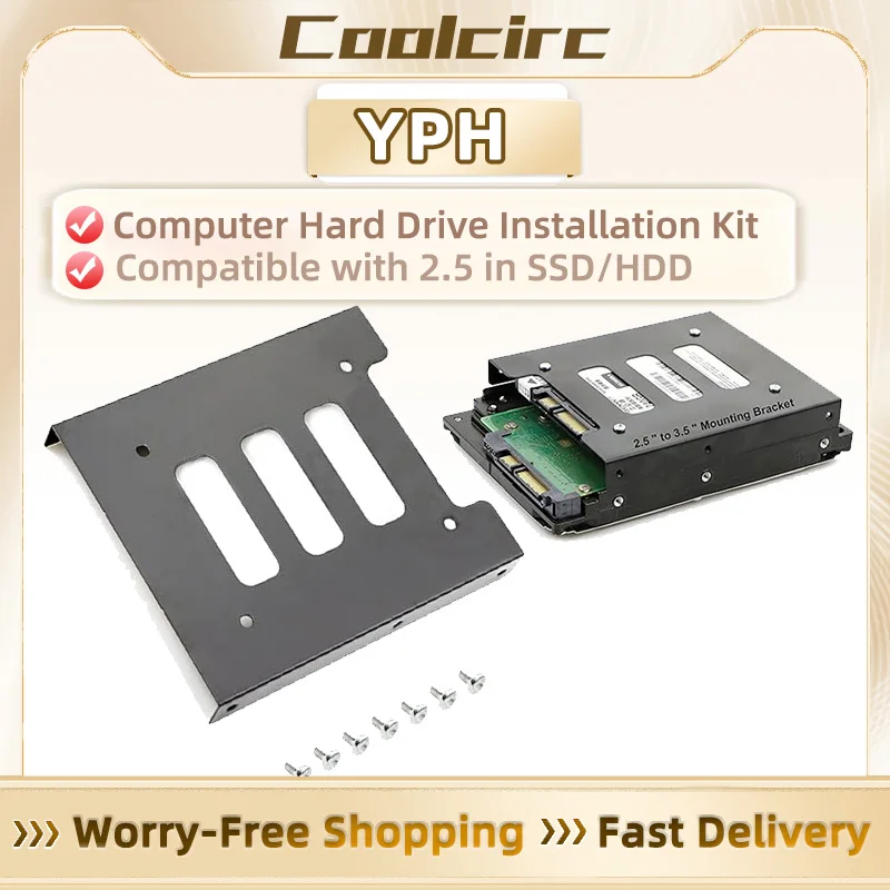 Coolcirc 2.5 to 3.5 Inch Metal SSD/HDD Adapter Bracket with SATA for PC Case & Mobile Use - Portable Hard Drive Mounting Kit