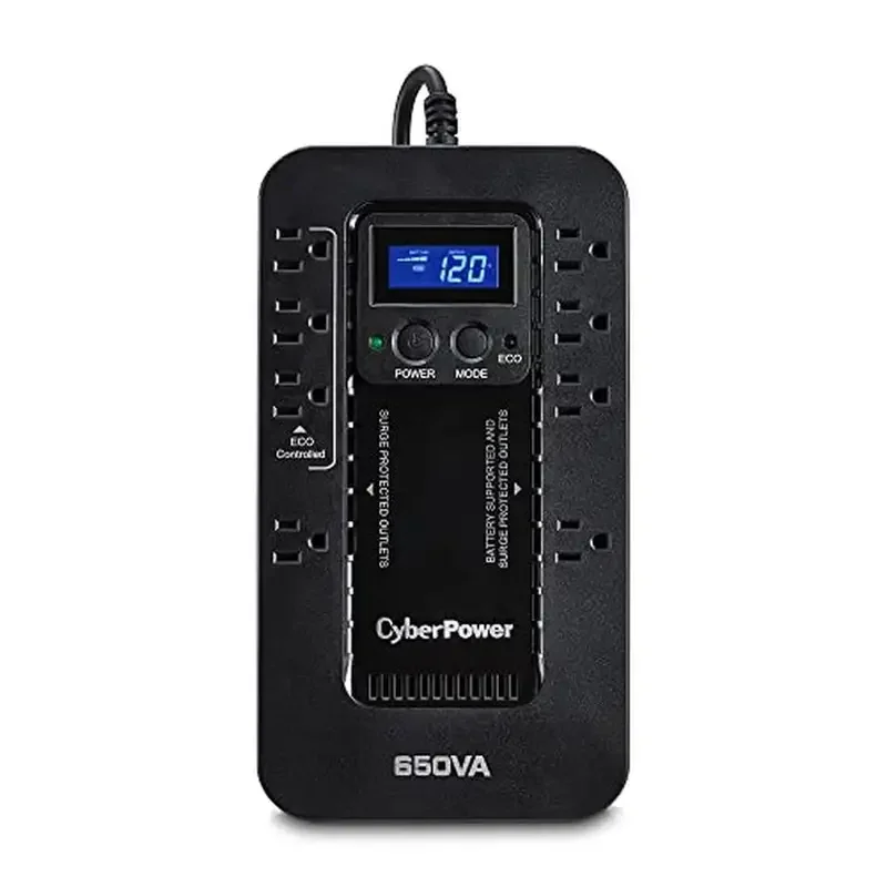 650VA 8-Outlet Ecologic UPS System Battery Backup Surge Protector Compact Uninterruptible Power Supply LCD Panel Eco Mode