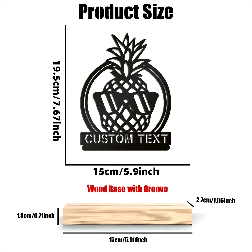 1pc Modern cool pineapple Customizable Name Metal Statue With Wood Base Metal Ornament Metal Sculpture Art Crafts With Wood Base