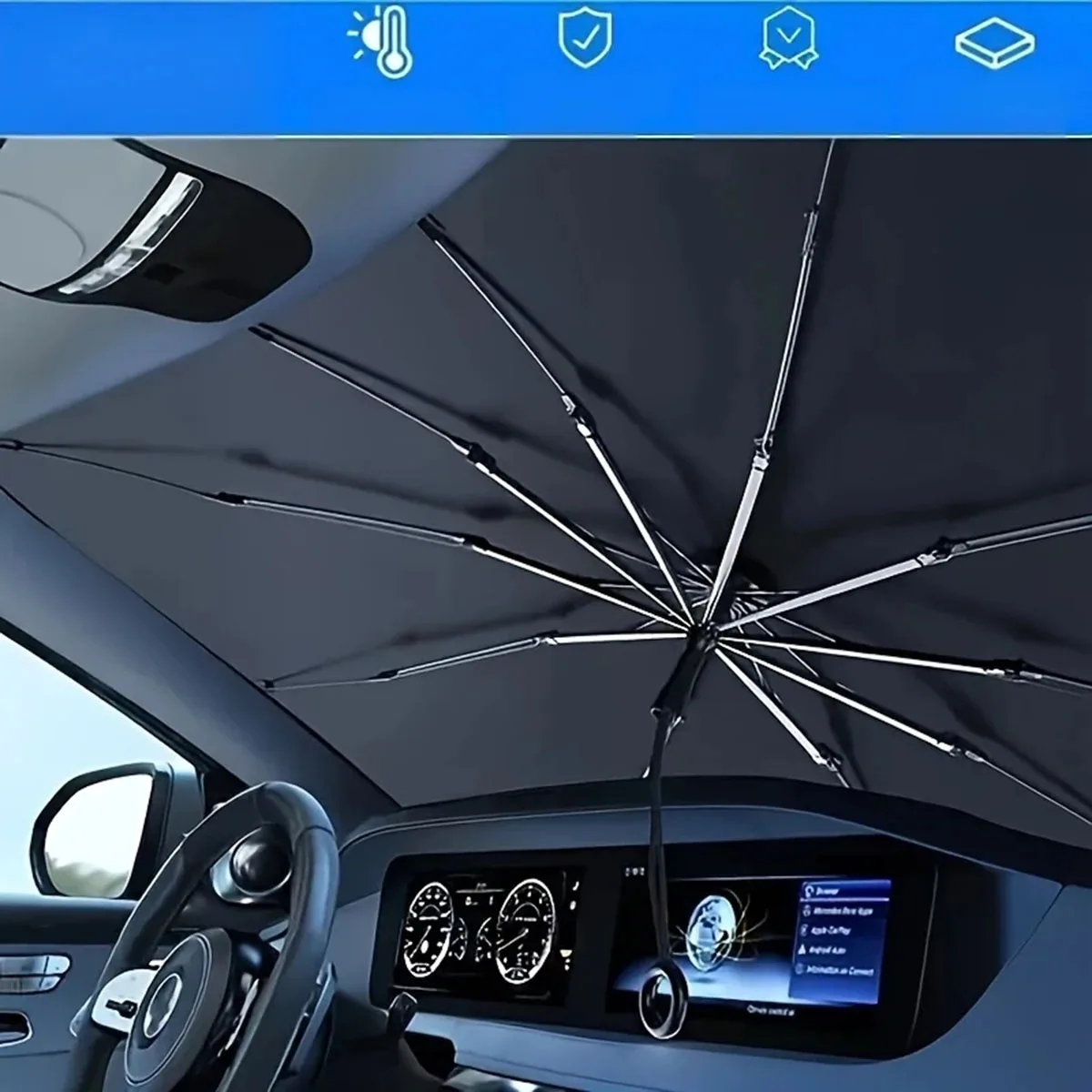 Car Sunshade Front Windshield Sunscreen Heat Insulation Sunshade Blocking Plate Blackout Curtain Gear Car Interior Windshield