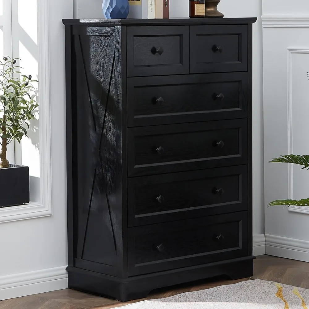 Farmhouse 6 Drawer Dresser, Dressers Chest of Drawer for Bedroom Organizer Storage, 48 Inch Tall Dresser, Wood Dressers Storage