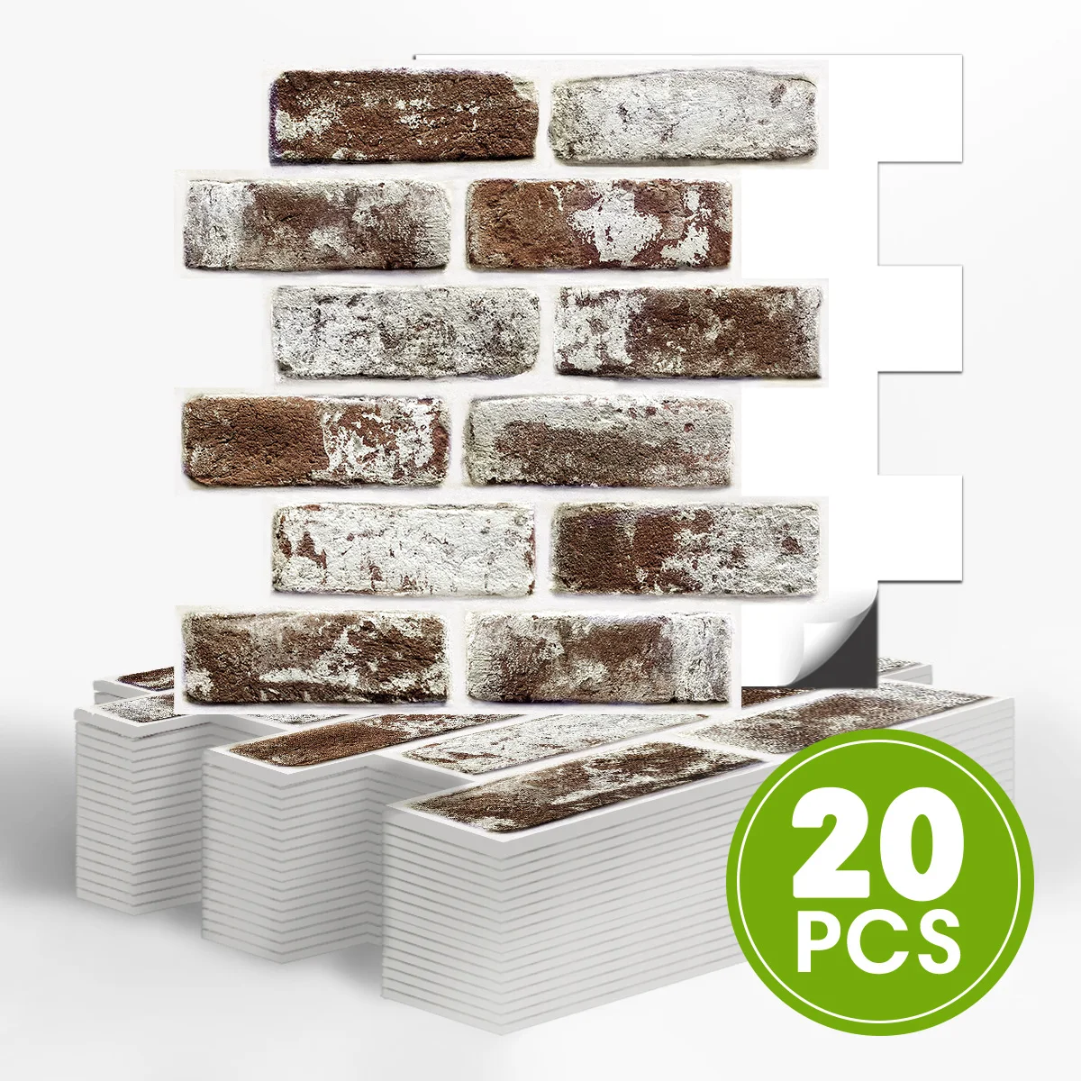 20 Pcs, 3D PVC Faux Whitewash Brick Wall Panels for Accent Wall, Bedroom, Decorative Wall Tile Stickers, 11.8"x11.8"
