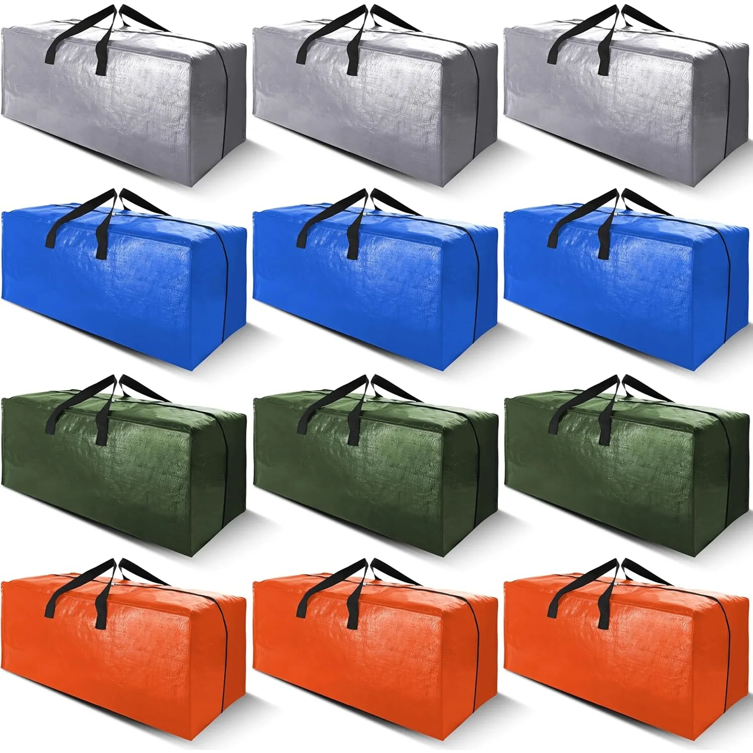 12 Pack Heavy Duty Moving Bags with Backpack Straps - Strong Handles & Zippers, Storage Totes (X-Large-Set of 12, Multicolored)