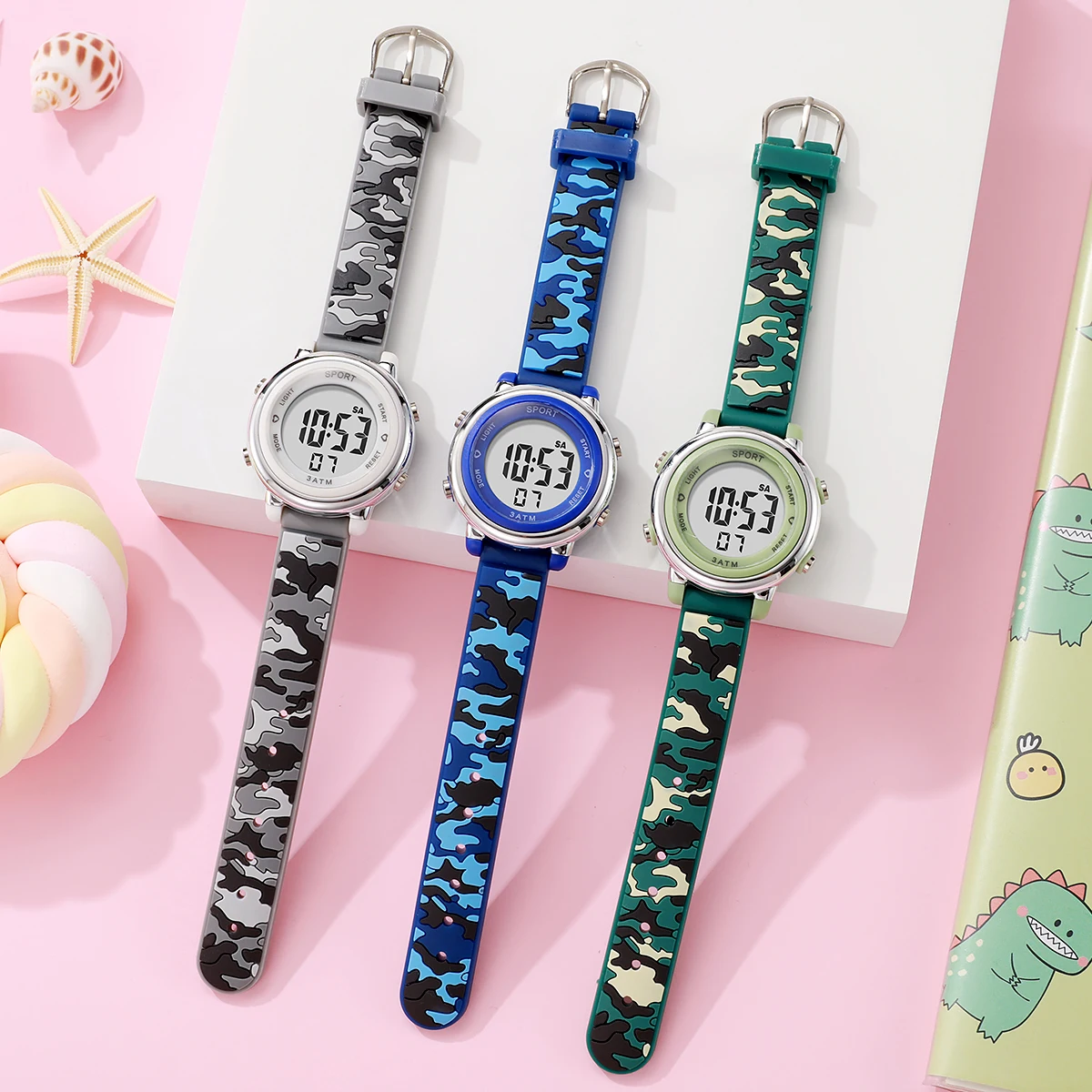 Fashion trend camouflage pattern silicone strap children's electronic watch, suitable for daily wear, Christmas gifts