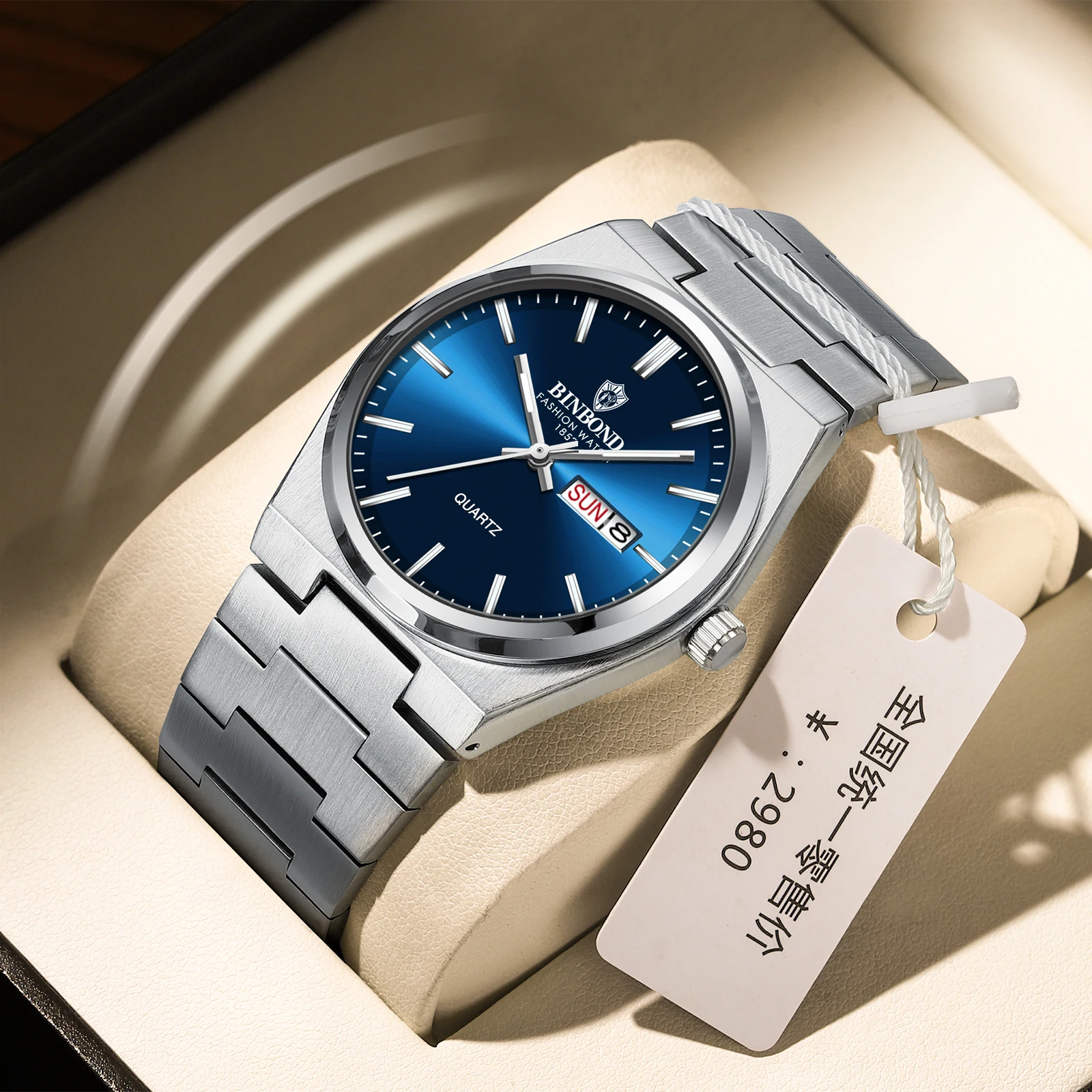 BINBOND Fashion 102 Men Business Watch Leisure Quartz Stainless Steel Buckle Watches Waterproof Luminous Calendar Men's Watches