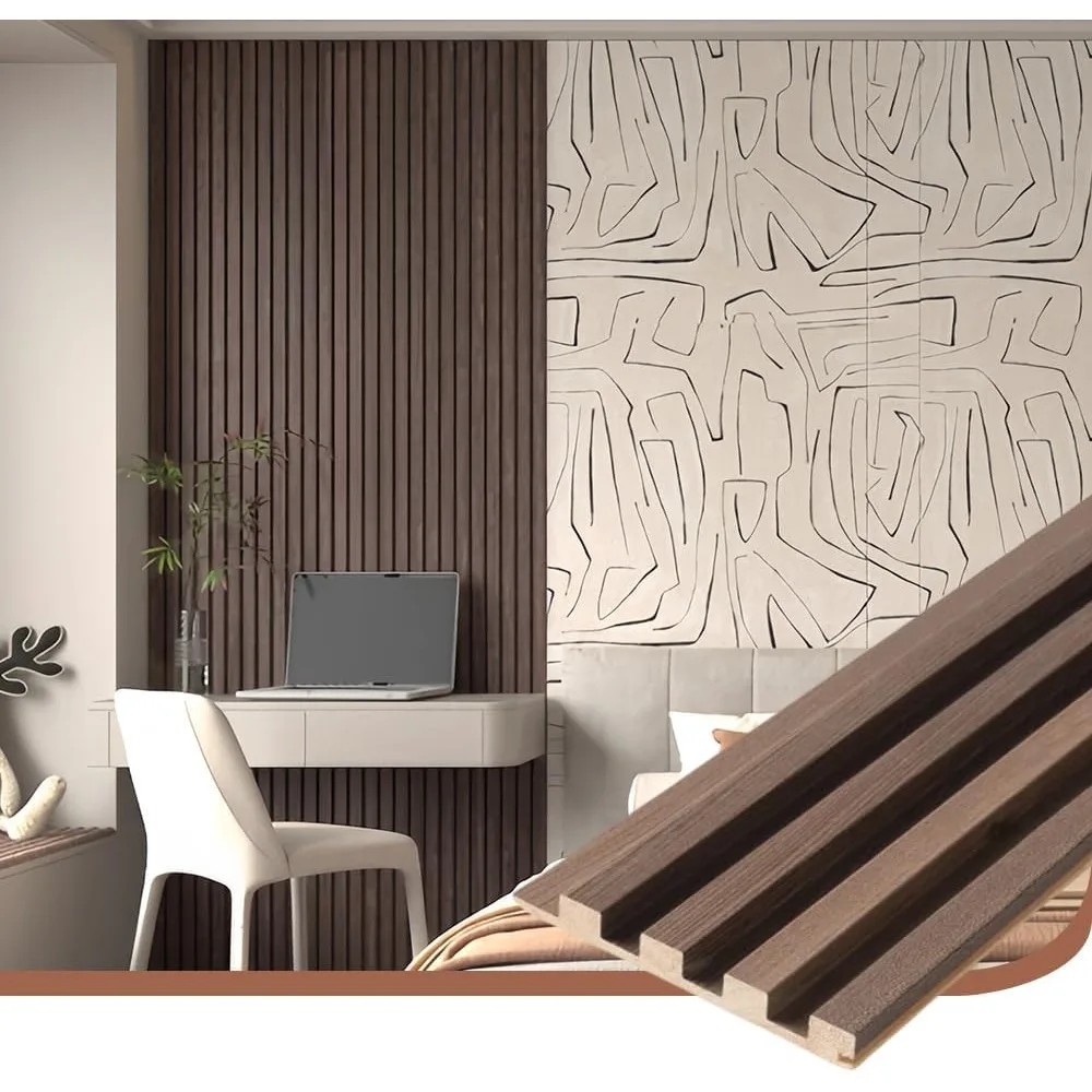 Wood Slat Acoustic Wall Panels for Ceiling and Wall Decor 3D Fluted Sound Absorbing Textured Panel with Wood Finish 108×6