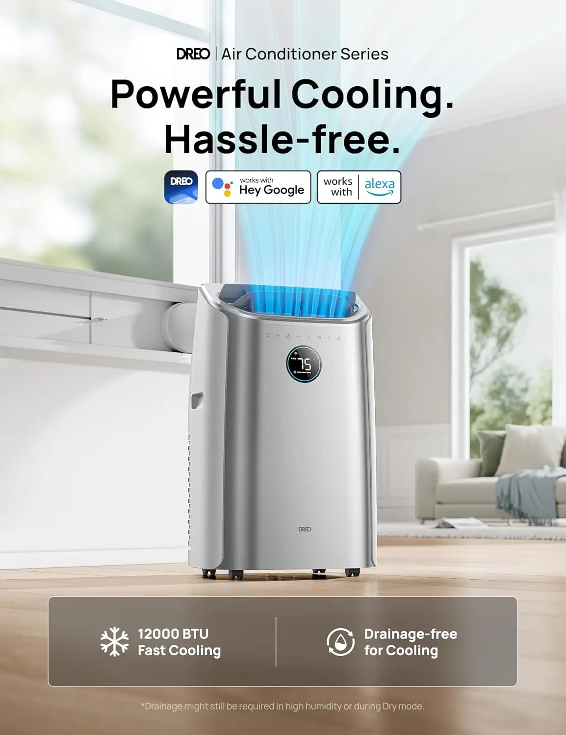 Dreo Portable Air Conditioners, 12,000 BTU AC Unit for Bedroom with Drainage-free Cooling, 46dB Quiet, APP，Voice，Remote