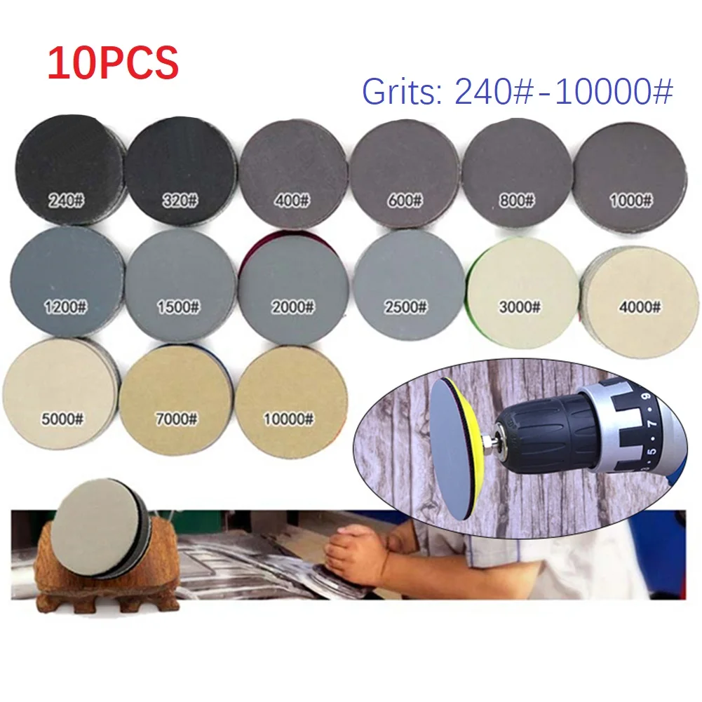 10Pcs 3inch Silicon Carbide Sanding Discs 75mm Wet And Dry Sanding Sandpaper 240-10000 Grit Automotive Grinding Polishing Tools