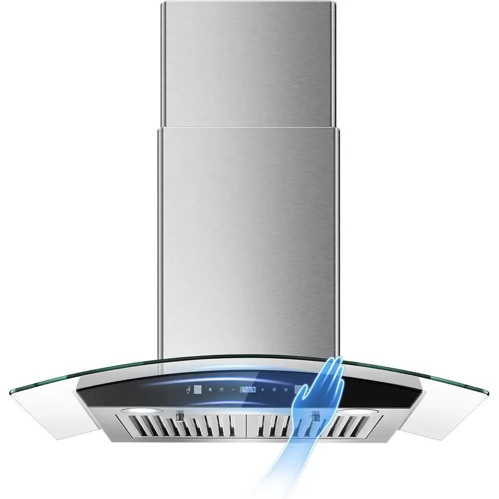 30 Inch Wall Mount Kitchen Hood with Ducted/Ductless Convertible Duct, Stainless Steel Chimney and Baffle Filters, Touch Control