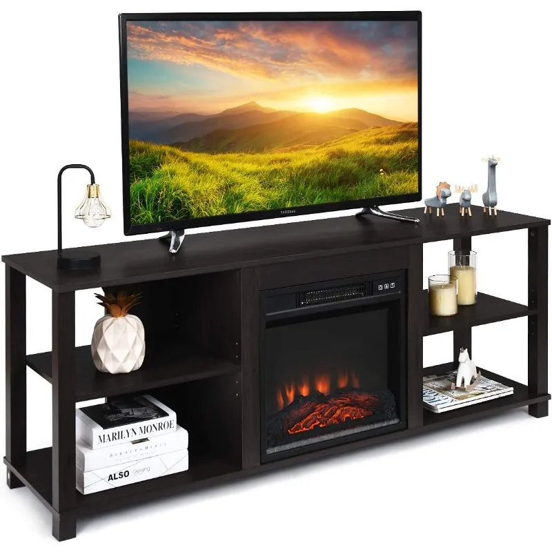 Tangkula 2-Tier TV Stand,Modern Entertainment Centers with Adjustable Shelves,Suitable for 18" Electric Fireplace (Not Included)