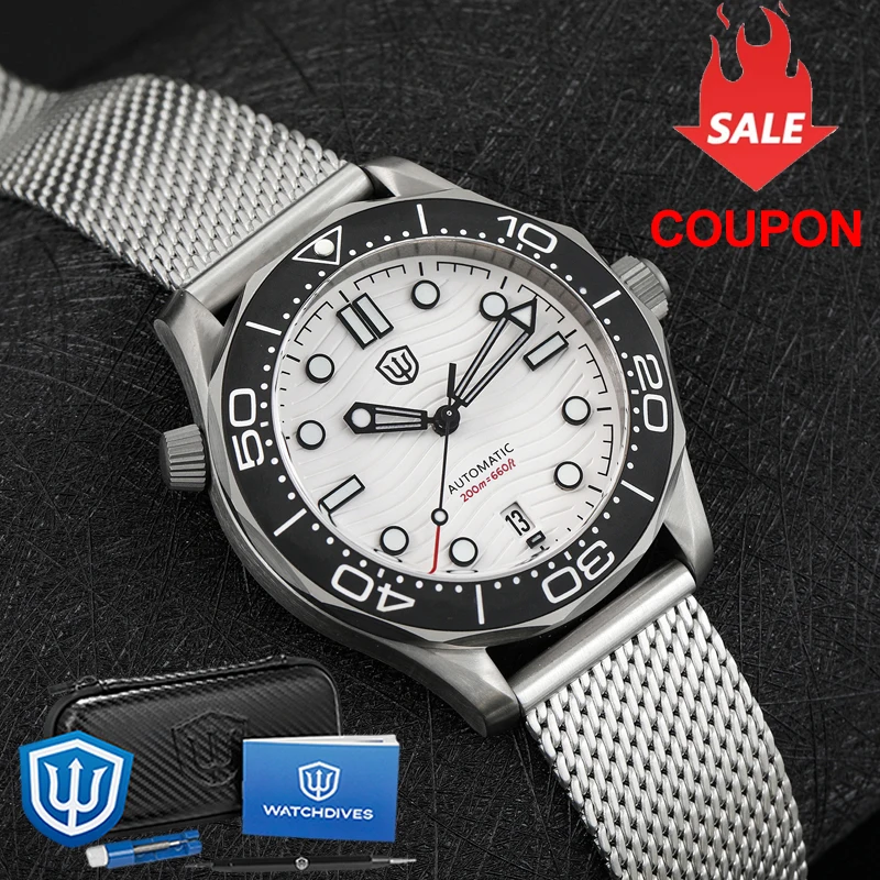 Watchdives WD007 V4 Mens Watches PT5000 Automatic Movement Nylon Strap Watch 200m Waterproof Mechanical Watches with Gift Box
