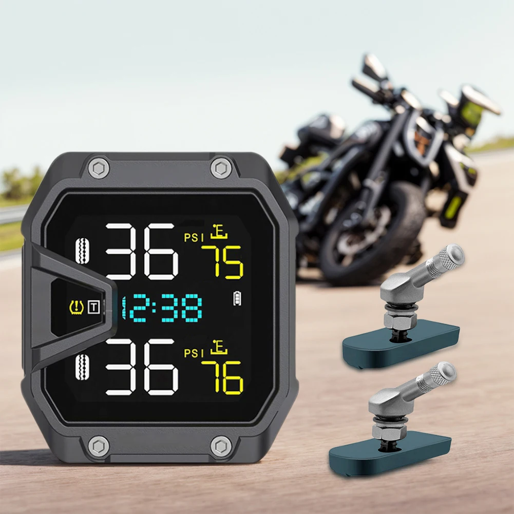 Motorcycle TPMS Tire Pressure Monitoring System with 2 Sensors Motorcycle Tire Pressure Monitoring Alarm System IP65 Waterproof
