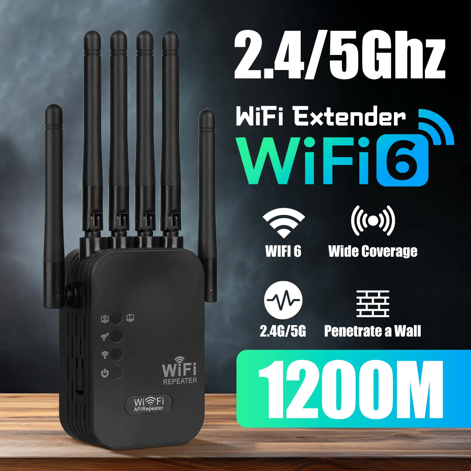 Dual Band Gigabit Ethernet Ports, WiFi 6 Extender, Works with Any Router, Universal Compatibility, 6 Antennas for 50+ Devices