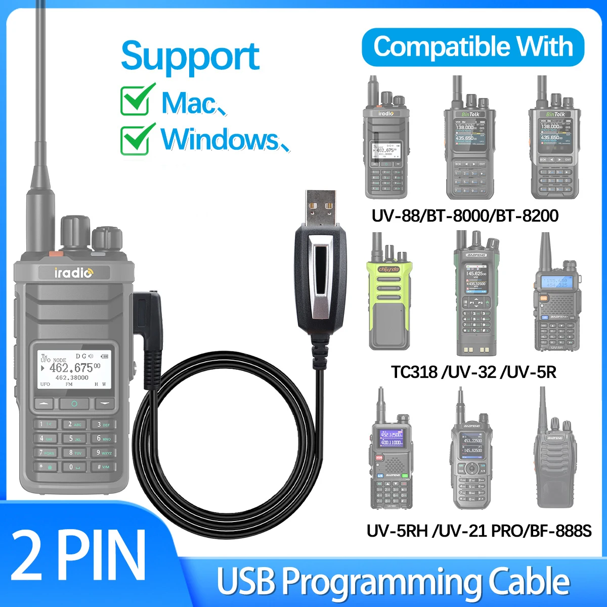 USB Programming Cable for BAJETON BJ-7800 Iradio UV-88 BinTolk BT-8200 Baofeng UV-32 UV-21 PRO UV-5R Mini Walkie Talkie Radio