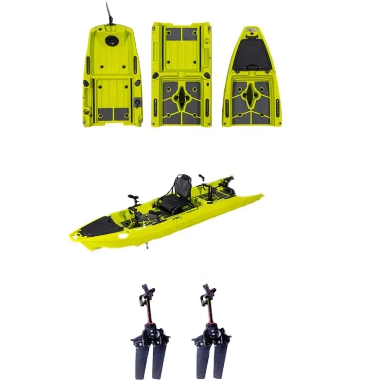14FT Space-efficient Plastic Modular Fishing Kayak Detachable Fin Pedal Kayak Sturdy Three-Section Water Sports Kayak