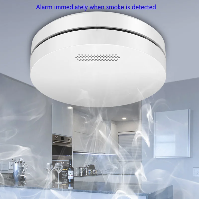 Tuya WiFi Detection Audible and Visual Fire Detector Graffiti Household Smart Wireless Smoke Sensor APP Intelligent Sound Light