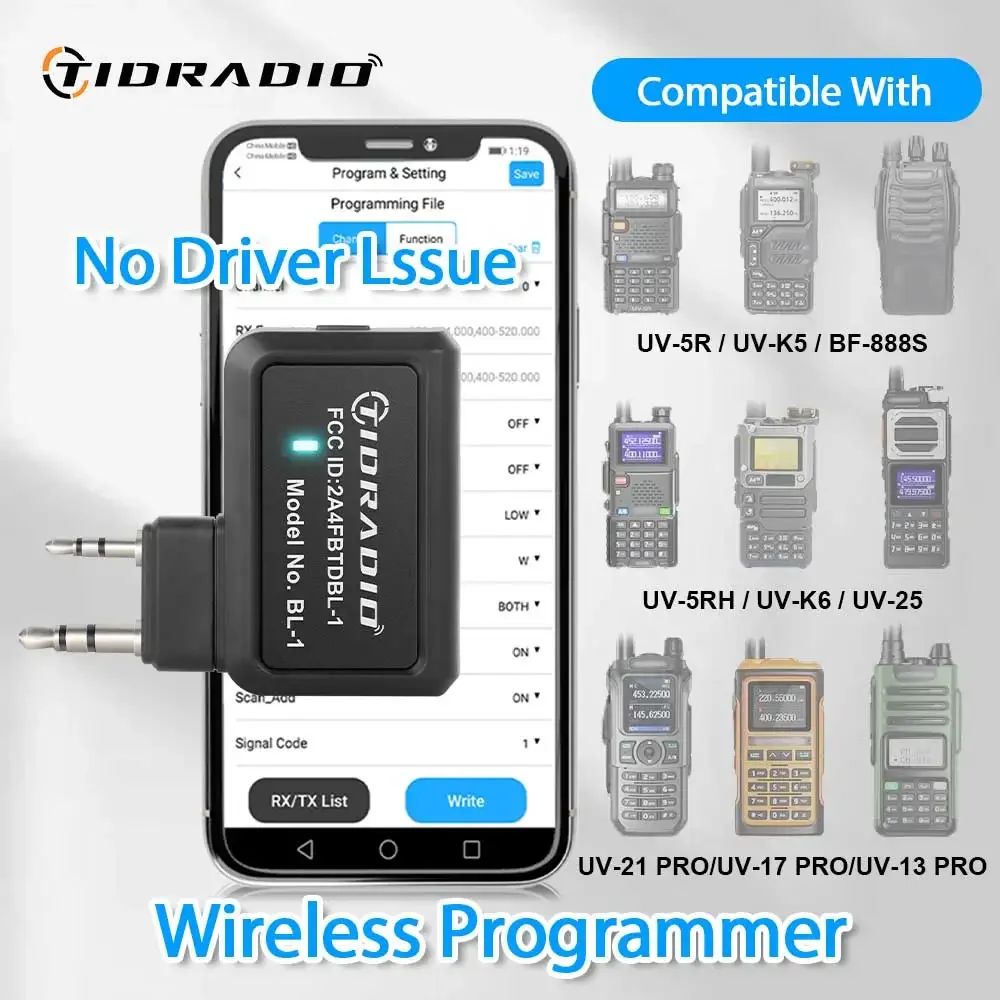 TIDRADIO Wireless Programmer Phone Programming for Walkie Talkie Multiple Model Search Repeaters For Quansheng UVK5 BF UV-5R
