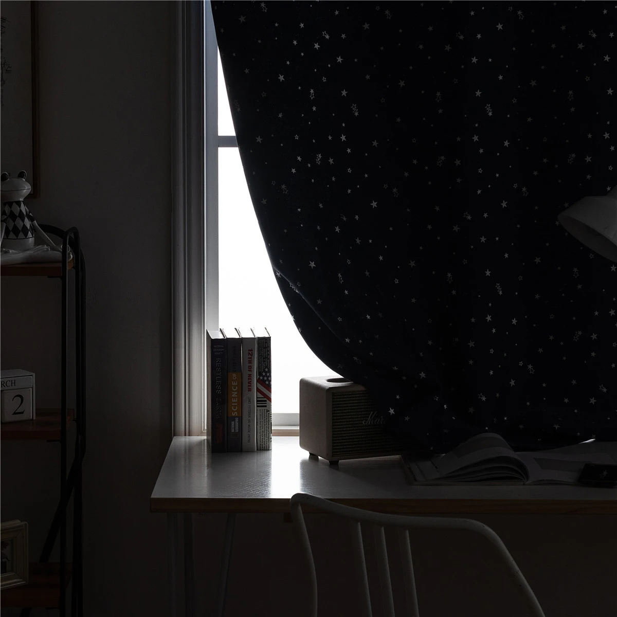 1 pc Blackout Curtains 60X150Cm Navy Punch Free Silver Star Window Drape Thickened Sun Blocking For Home Bedroom Kids Room Decor
