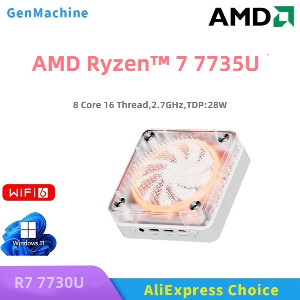 GenMachine AMD Ryzen™ 7 7735U Windows 11 Ryzen MINI PC 8 Core 16 Thread 2.7GHz TDP 28W WIFI6 diy gaming computer