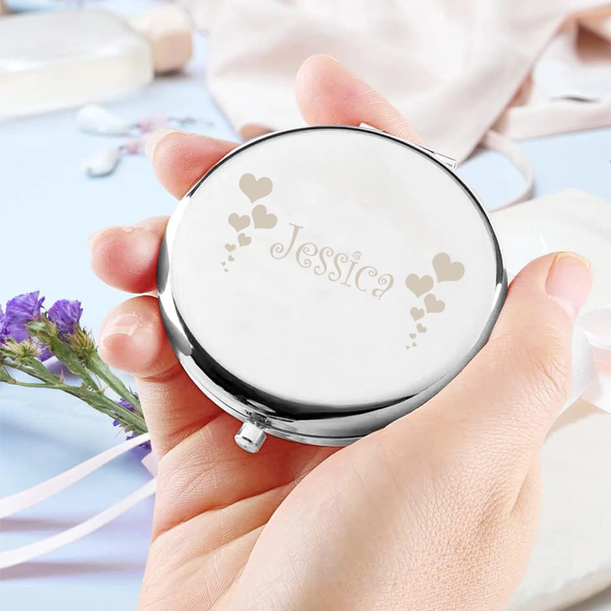1pc Funny love Custom Name Folding Mirror Round Circle Mirror Pocket Mirror Mirror With Name Christening Souvenir