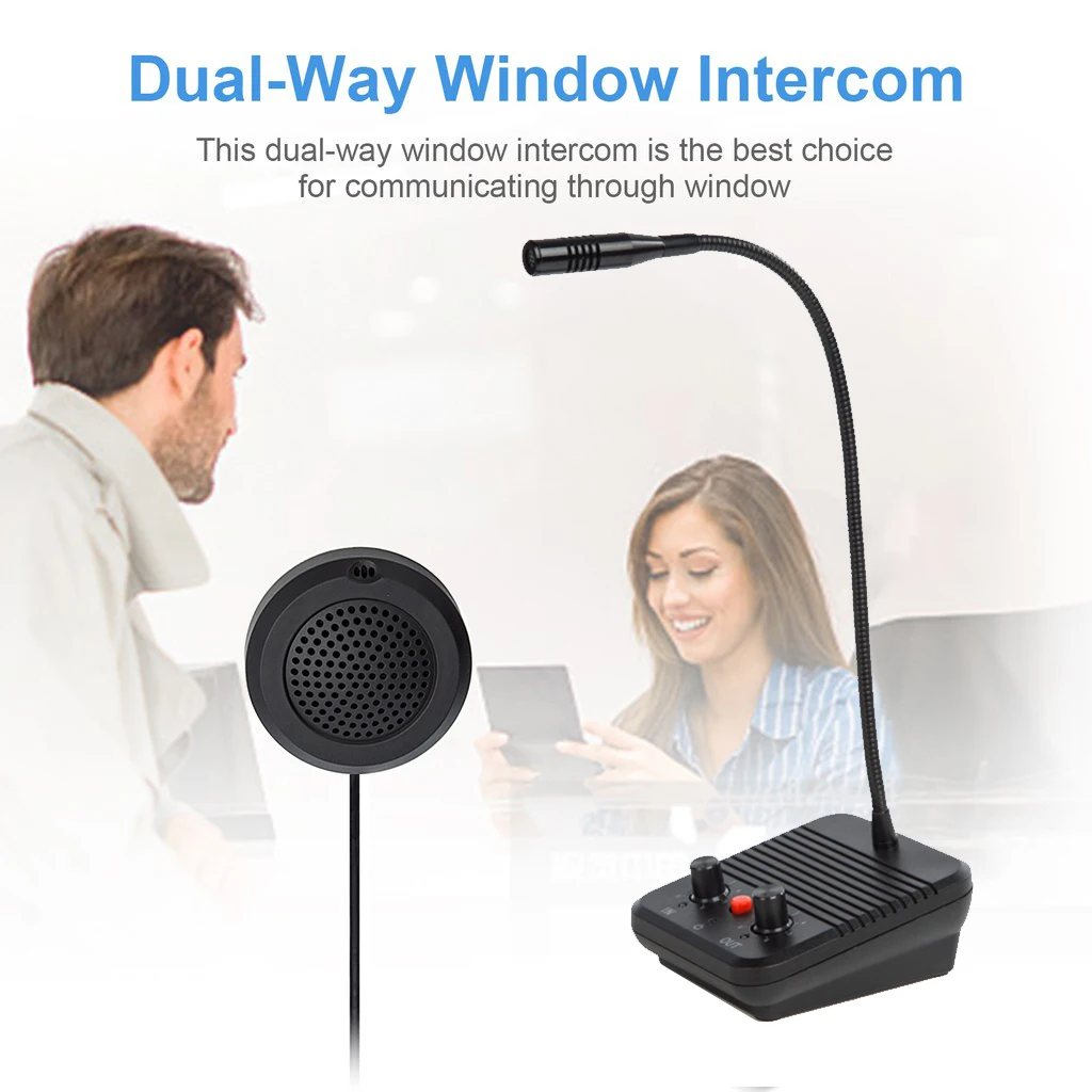 Window Speaker Intercom System Dual Way Anti-Interference Intercommunication Microphone Talk Through Glass Window