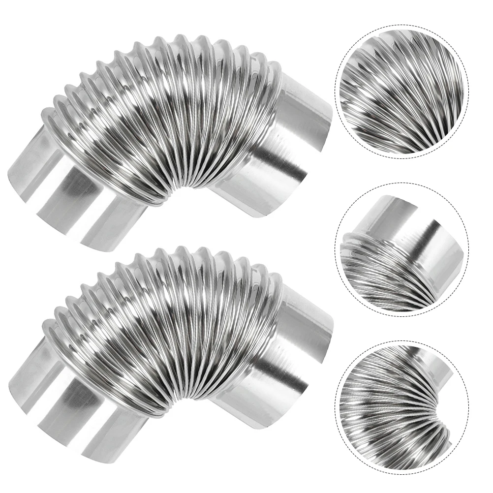 2pcs Chimney Exhaust Pipe Stainless Steel 90 Degree Elbow Extension Tube Wood Stove Heater Camping Flue Pipe Accessories