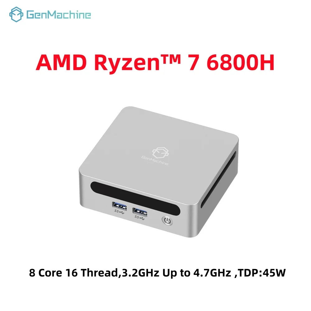GenMachine USB4 2.5G LAN Ryzen 7 6800H Windows 11 Gaming Pc Mini Pc Desktop Computer – 24GB RAM/512GB SSD, 4K Out Mini Pc Gamer