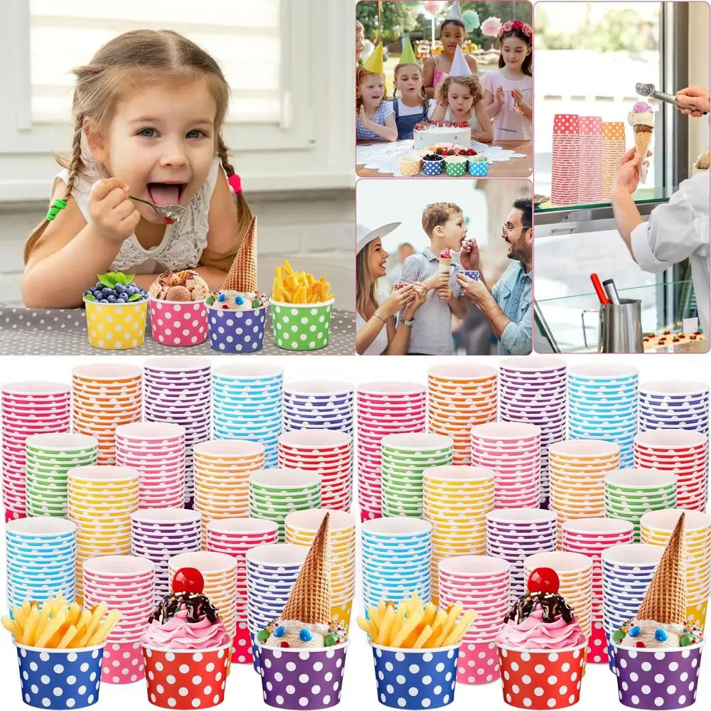500 Pcs Multicolor Disposable Paper Ice Cream Cups for Party Supplies and Celebrations