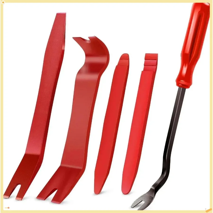 5 Piece Red Nylon Auto Trim Tool Kit Non Scratch Car Panel Dashboard Pry Set for Audio Interior Repair