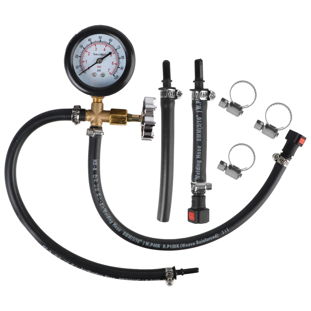 Motorcycle Fuel Pressure Tester Oil Pressure Gauge With Hose Adapter Automotive Fuel Pressure Meter 0-100Psi/7bar Garage Tools