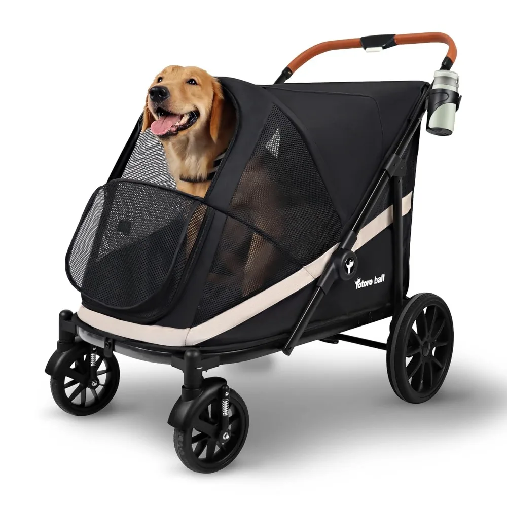 One-Click Folding 4 Wheel Foldable Dog Stroller for 2 Dogs with Storage Pocket Suitable for Pets Up
