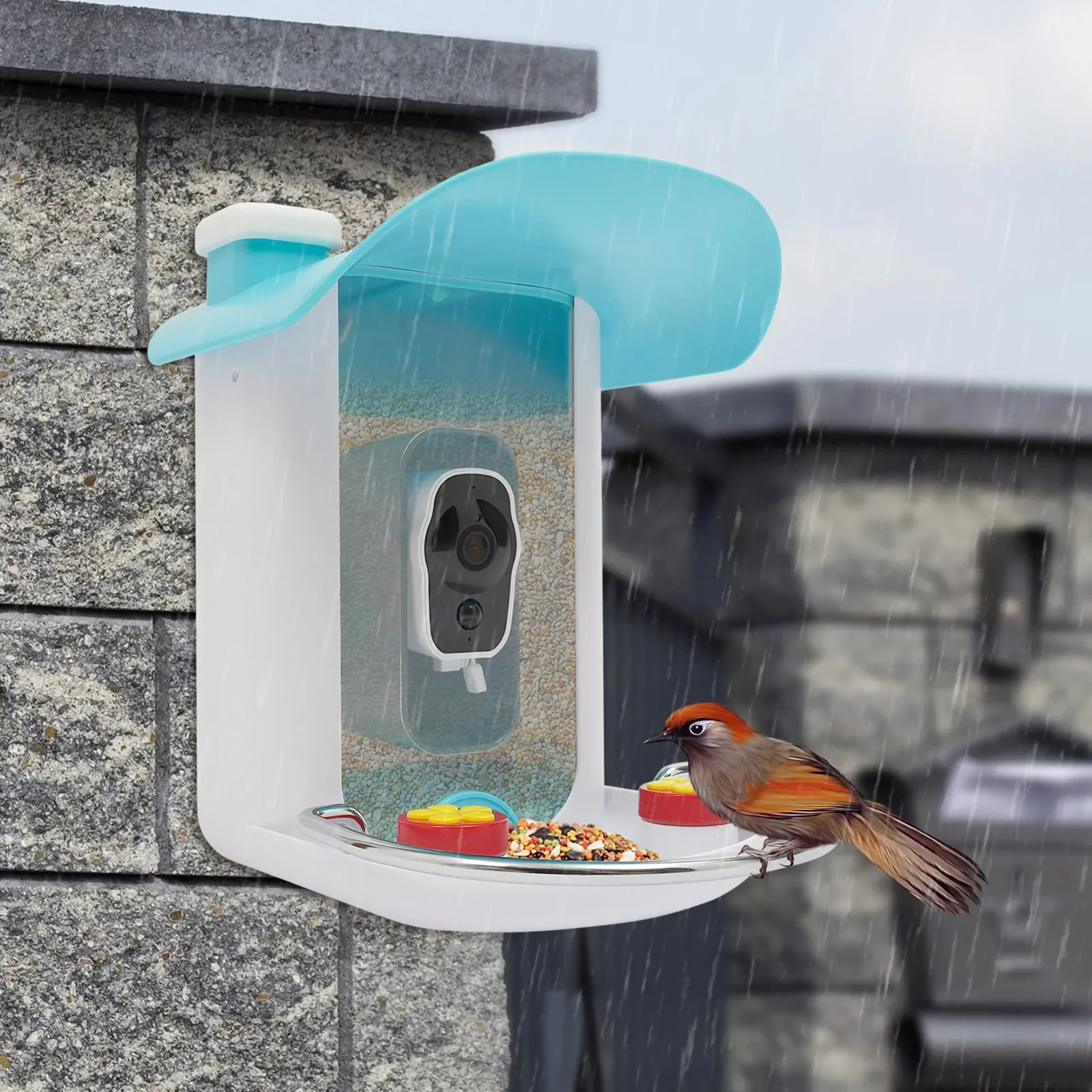 Bird Auto Capture with Solar Panel—2.4GHz WiFi(32.81ft), PIR Alert(Notify Phone), Alarm(Repel Squirrels), 4 Phones Share